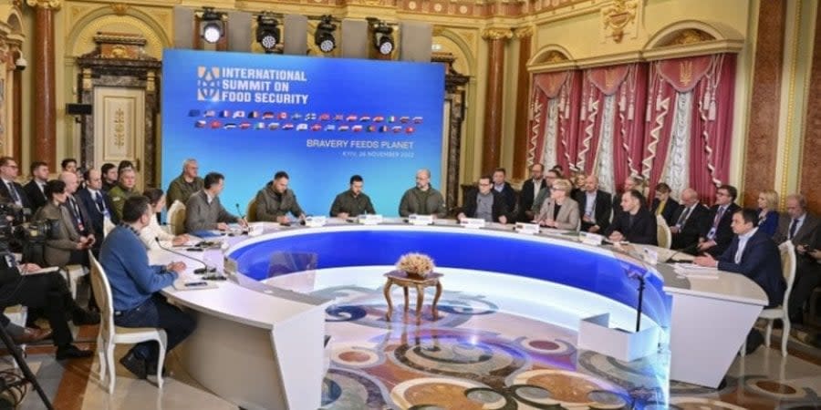 President Volodymyr Zelenskyy spoke during the International Summit on Food Security in Kyiv, where foreign leaders were present