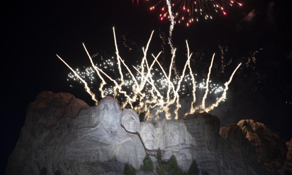 Fireworks light the sky at Mount Rushmore.