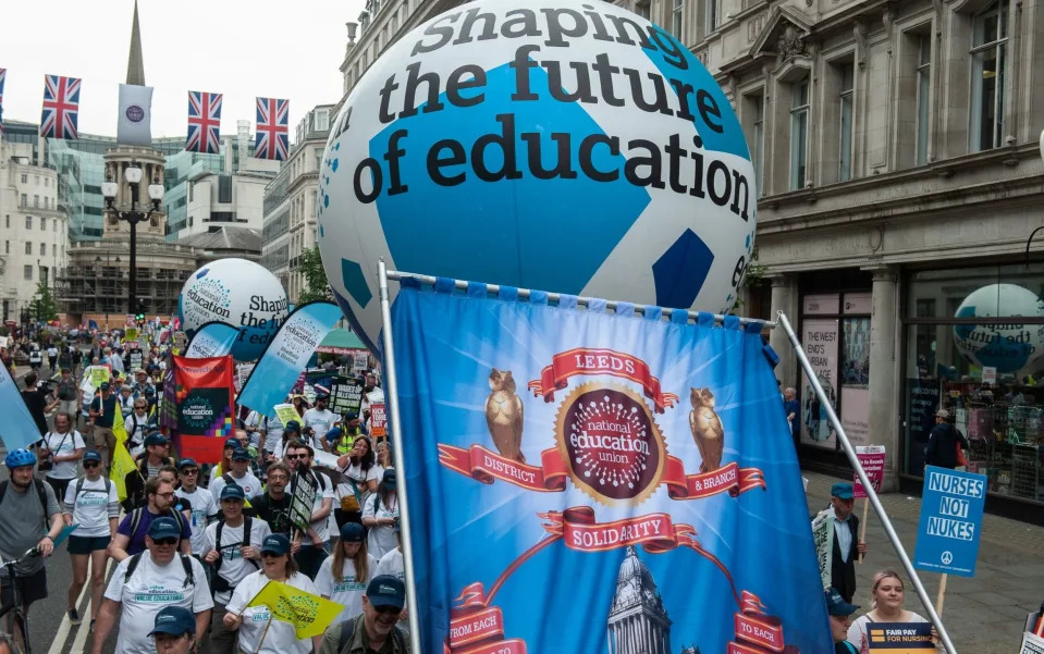 The National Education Union announced huge backing for industrial action in indicative ballots of its members - Getty Images