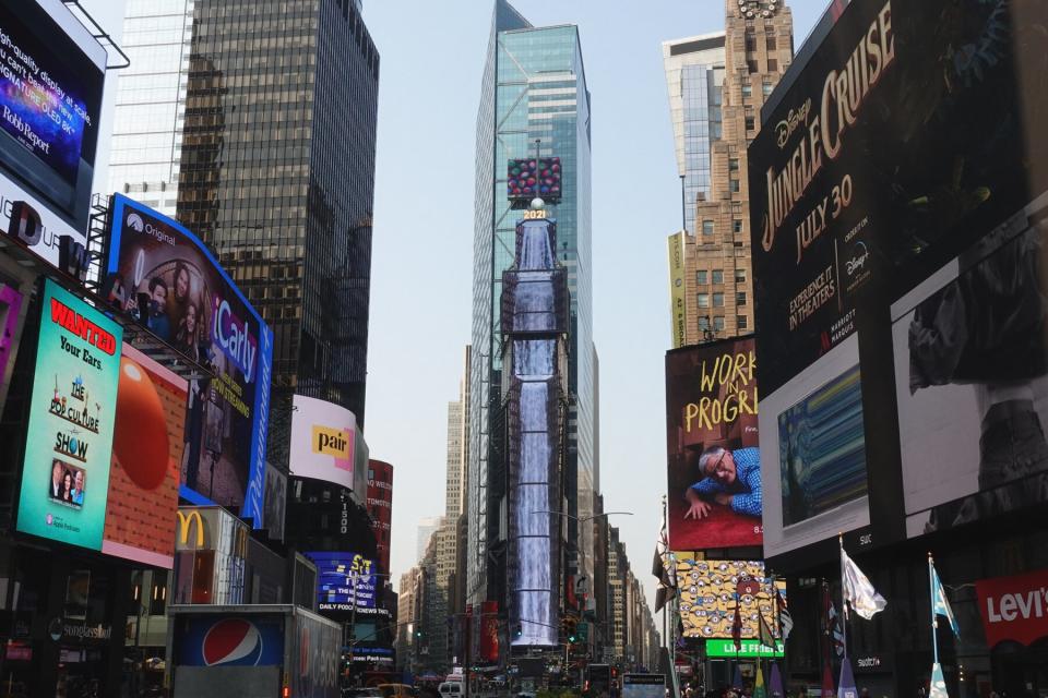 Waterfall-NYC art installation in Times Square