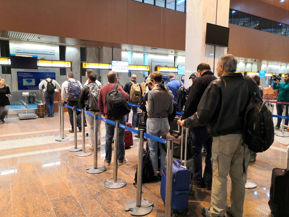 Foreign employees of oil companies are seen leaving Iraq at the airport of Basra, Iraq January 3, 2020. (Photo: Reuters)