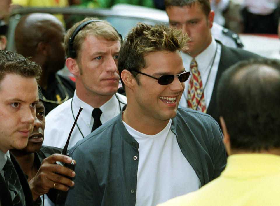 Latin heart throb and pop star Ricky Martin arrives at the Virgin Megastore in Oxford St., amid tight security. Martin is in the country to promote his latest album.   3/10/99 Irish singer Ronan Keating and American chat show queen Oprah Winfrey are set to be the two top faces of the new millennium, according to research published. Corrs lead singer Andrea Corr and solo star Ricky Martin were joined in second place with basketball legend Michael Jordan, with US President Bill Clinton in third. The study was carried out by Edelman Public Relations Worldwide, with feedback coming from countries around the globe.