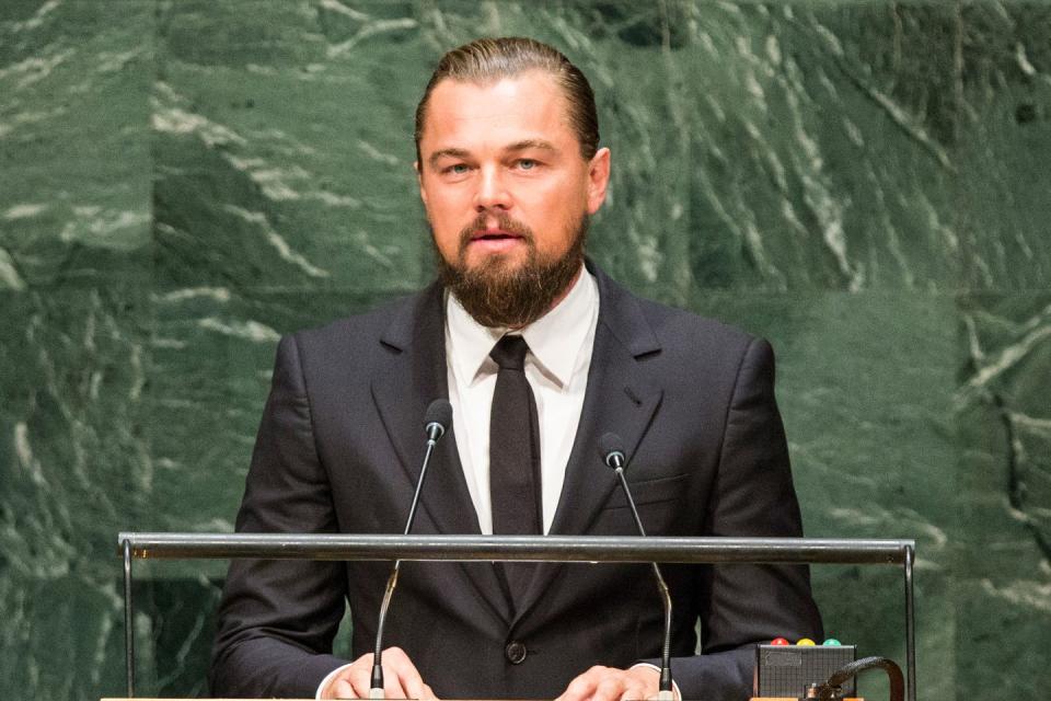 <p>The A-list actor rocked a full beard (presumably for his role in <em>The</em> <em>Revenant</em>) circa 2014.</p>