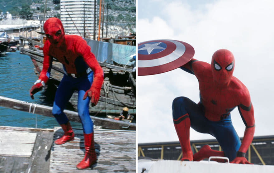 12. El Hombre Araña, en 1977 y en 2016. Este superhéroe fue creado por Stan Lee y Steve Ditko. Su primera aparición fue en el número 15 de Amazing Fantasy en agosto de 1962. Dada la naturaleza serial de la publicación de cómics y su longeva existencia, Spider-Man ha evolucionado como personaje a medida que se ha ido sumando nuevas aventuras. Foto: Amazon.com