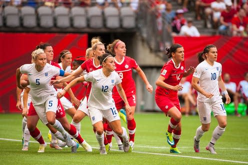 <span class="caption">Canada and England players face the ball during a FIFA Women's World Cup Canada quarter-final in 2015.</span> <span class="attribution"><a class="link " href="https://www.alamy.com/stock-photo-vancouver-canada-27th-june-2015-players-anticipate-the-ball-in-the-84641719.html?pv=1&stamp=2&imageid=0B46CC7E-C2EC-40F0-BB02-108F31EF653E&p=42581&n=196&orientation=0&pn=1&searchtype=0&IsFromSearch=1&srch=foo%3Dbar%26st%3D0%26sortby%3D2%26qt%3DEngland%2520women%27s%2520football%2520world%2520cup%25202015%26qt_raw%3DEngland%2520women%27s%2520football%2520world%2520cup%25202015%26qn%3D%26lic%3D3%26edrf%3D0%26mr%3D0%26pr%3D0%26aoa%3D1%26creative%3D%26videos%3D%26nu%3D%26ccc%3D%26bespoke%3D%26apalib%3D%26ag%3D0%26hc%3D0%26et%3D0x000000000000000000000%26vp%3D0%26loc%3D0%26ot%3D0%26imgt%3D0%26dtfr%3D%26dtto%3D%26size%3D0xFF%26blackwhite%3D%26cutout%3D%26archive%3D1%26name%3D%26groupid%3D%26pseudoid%3D173981%26userid%3D%26id%3D%26a%3D%26xstx%3D0%26cbstore%3D0%26resultview%3DsortbyPopular%26lightbox%3D%26gname%3D%26gtype%3D%26apalic%3D%26tbar%3D1%26pc%3D%26simid%3D%26cap%3D1%26customgeoip%3DGB%26vd%3D0%26cid%3D%26pe%3D%26so%3D%26lb%3D%26pl%3D0%26plno%3D%26fi%3D0%26langcode%3Den%26upl%3D0%26cufr%3D%26cuto%3D%26howler%3D%26cvrem%3D0%26cvtype%3D0%26cvloc%3D0%26cl%3D0%26upfr%3D%26upto%3D%26primcat%3D%26seccat%3D%26cvcategory%3D*%26restriction%3D%26random%3D%26ispremium%3D1%26flip%3D0%26contributorqt%3D%26plgalleryno%3D%26plpublic%3D0%26viewaspublic%3D0%26isplcurate%3D0%26imageurl%3D%26saveQry%3D%26editorial%3D%26t%3D0%26filters%3D0" rel="nofollow noopener" target="_blank" data-ylk="slk:Matt Jacques | Alamy Live News;elm:context_link;itc:0;sec:content-canvas">Matt Jacques | Alamy Live News</a></span>