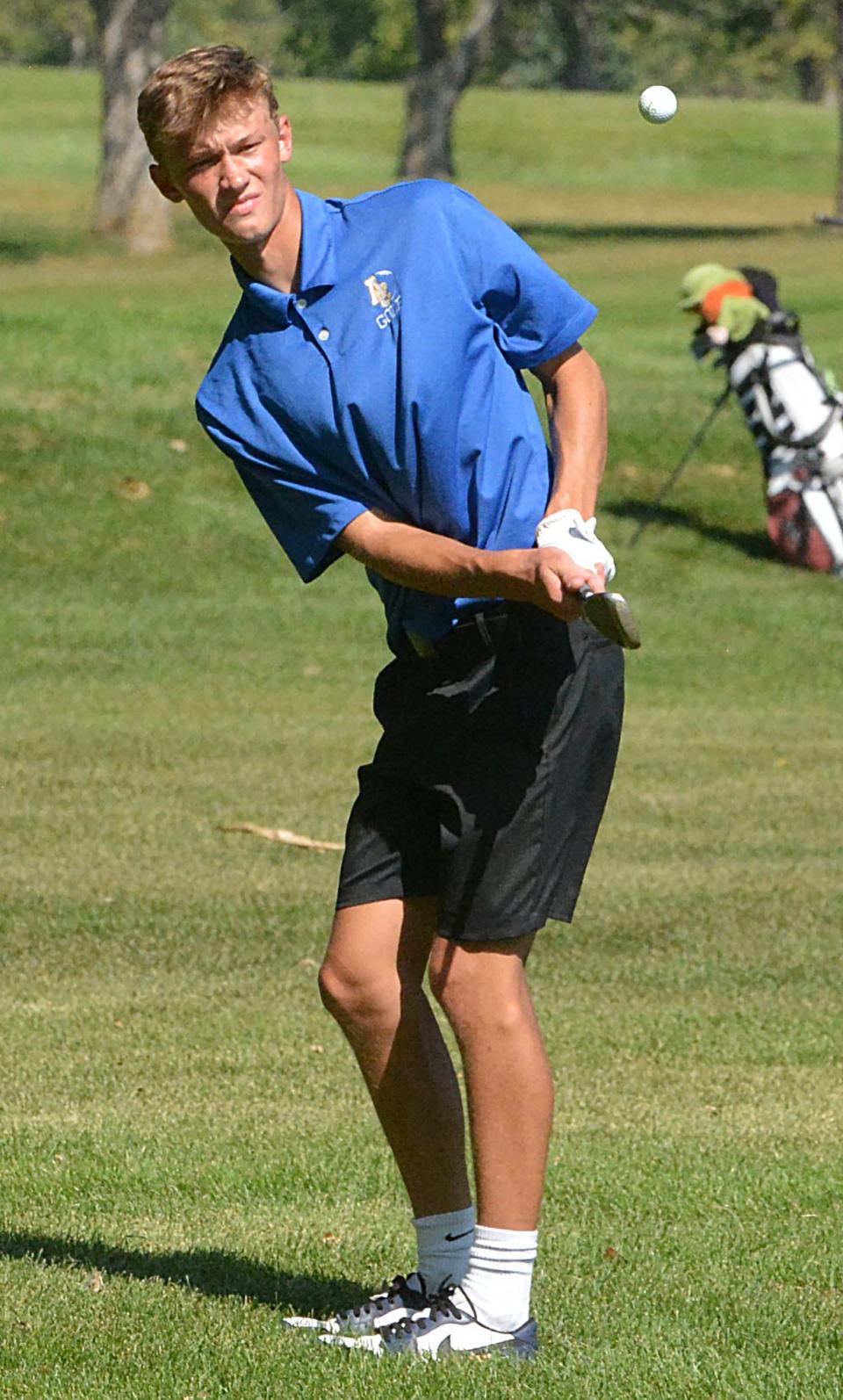 Junior Carter Blanchard shot a 73 to lead Aberdeen Central during the opening day of the state Class AA high school boys golf tournament on Monday, Oct. 2, 2023 at the Brandon Golf Course.