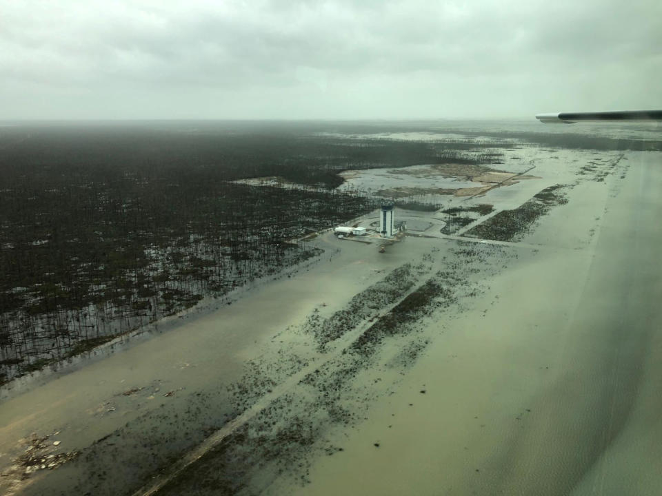 An aerial view shows the Marsh Harbour Airport after hurricane Dorian hit the Abaco Islands in the Bahamas, September 3, 2019, in this image obtained via social media. (Photo: Michelle Cove/Trans Island Airways/via Reuters)