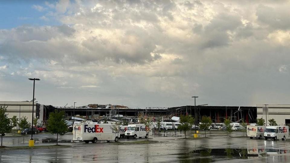 PHOTO: A FedEx facility in Portage was heavily damaged by a tornado, May 7, 2024. (Greyson Steele/Battle Creek Enquirer/USATODAY Network)