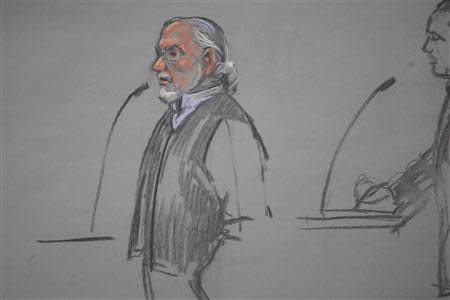 A courtroom artist's sketch shows Sean McGonagle, son of murder victim Paul McGonagle, speaking during the sentencing hearing for convicted mobster James "Whitey" Bulger in Boston, Massachusetts November 13, 2013. REUTERS/Jane Collins