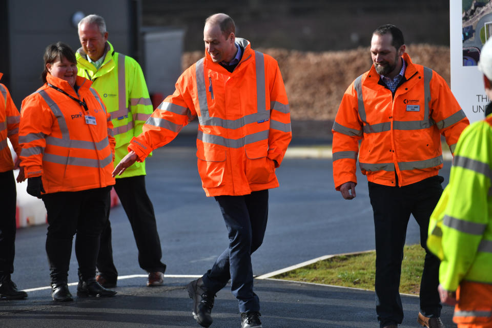 The Duke of Cambridge (centre) during a visit to the Tarmac National Skills and Safety Park in Nottinghamshire.