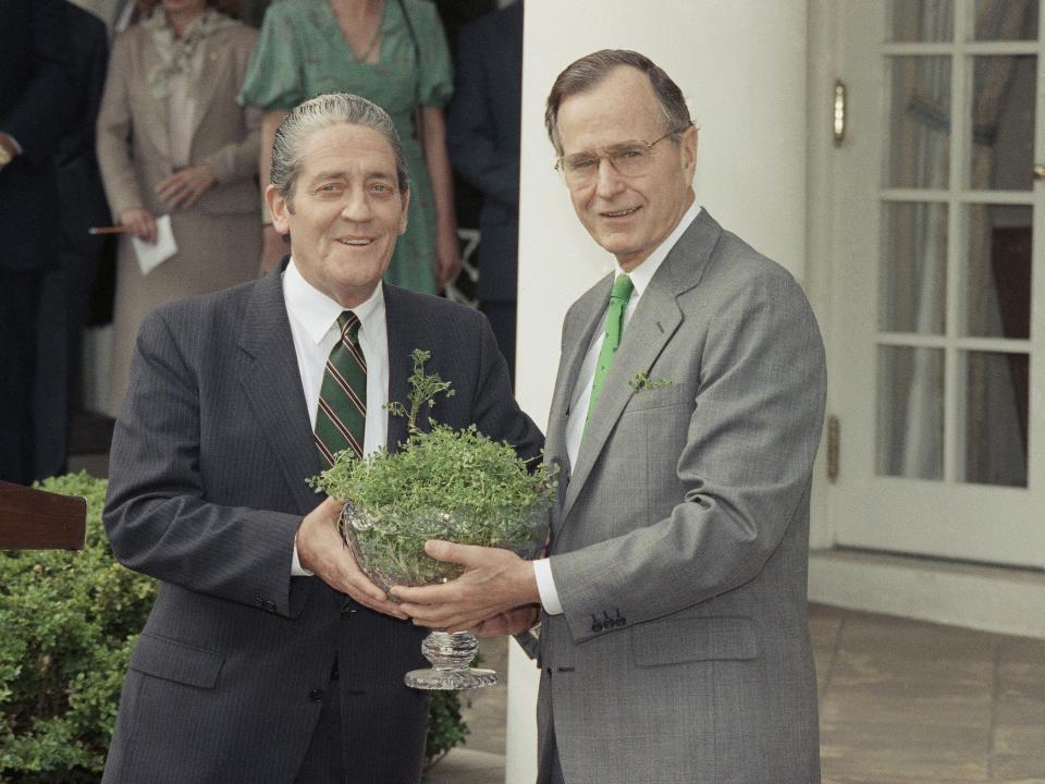 President George Bush celebrates St. Patrick's Day in 1990.