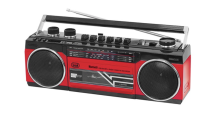 <p>Il modello RR501 BT Radio Recorder Bluetooth di Trevi ripropone la forma e i dettagli estetici dei cosiddetti “boombox”, lunghi e di forma rettangolare. Include la radio a 4 bande, l’antenna estendibile e una porta usb/sd con cui è possibile ascoltare musica anche in formato mp3. Prezzo: 59 euro su Amazon.it </p>