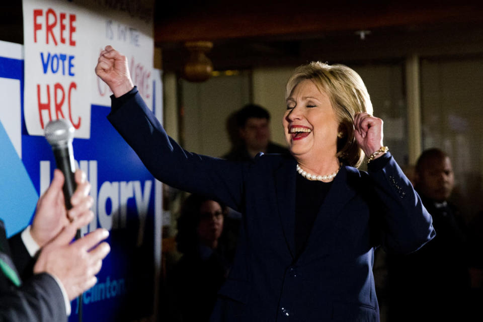 Hillary with supporters post-debate