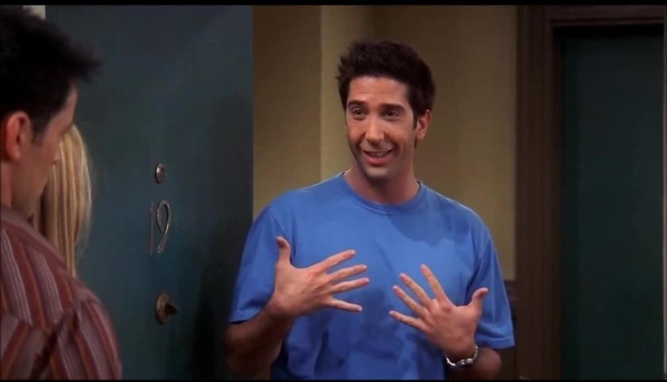 <p>Controversial but correct opinion: Ross is the best character on <em>Friends</em> and his breakdown over Rachel and Joey dating is the only proof you need. He’s FINE. </p>