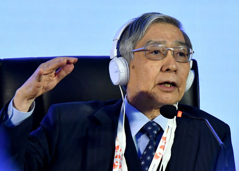 Bank of Japan Governor Haruhiko Kuroda speaks during a news conference on outskirts of Bengaluru