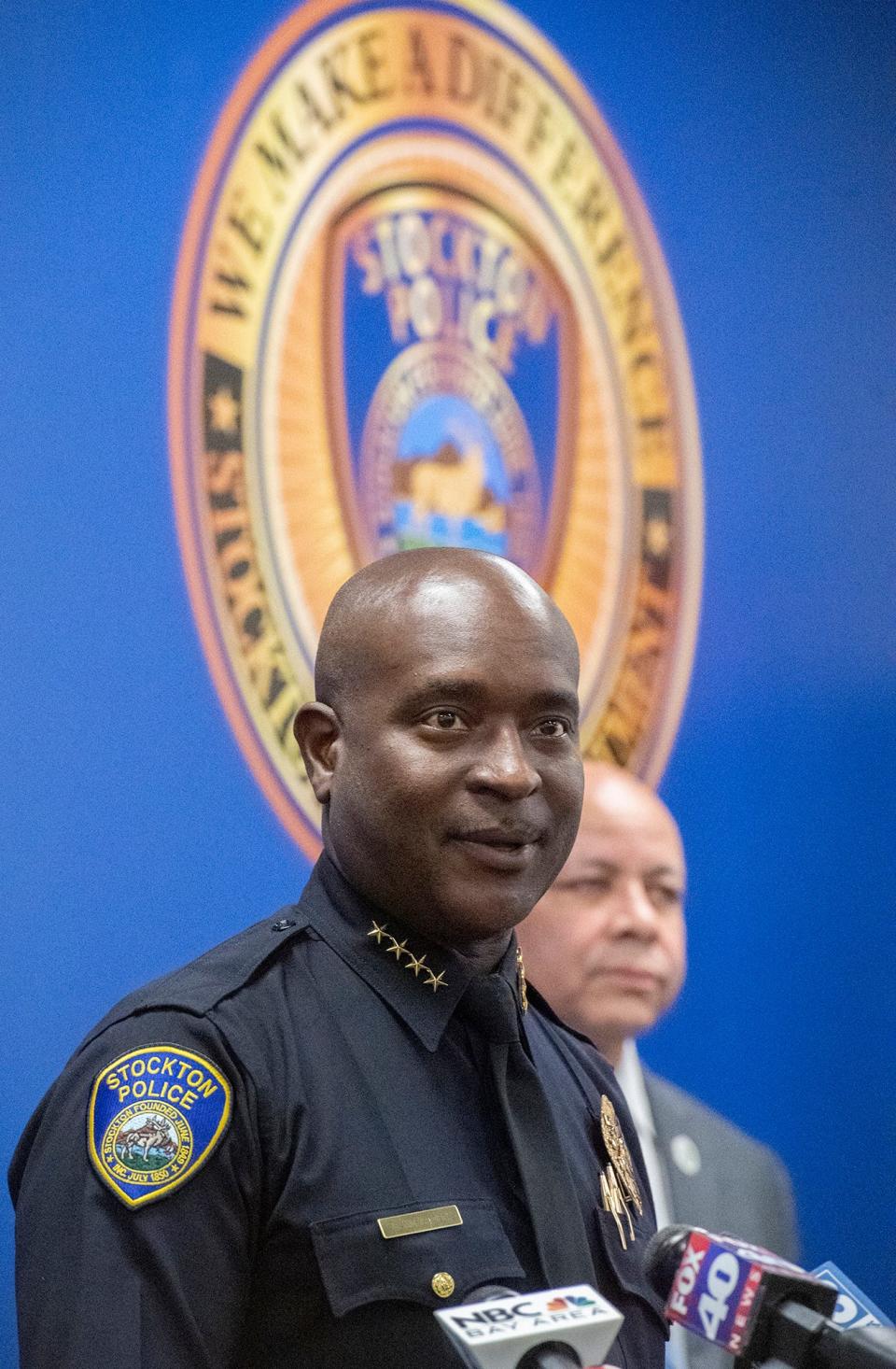 Stockton Police Chief Stanley McFadden speaks at a news conference at the Stockton Police department about a possible serial killer in Stockton.