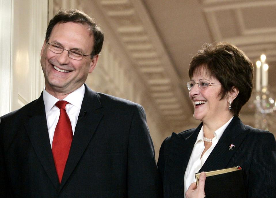 Martha-Ann Alito, right, allegedly spat at her neighbors following a lengthy disupte between them in late 2020 and early 2021 (Copyright 2024 The Associated Press. All rights reserved.)