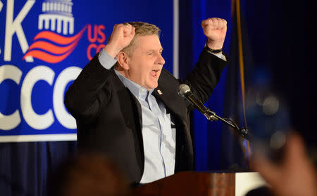 U.S congressional candidate and State Rep. Rick Saccone thanks supporters at his election night rally in Pennsylvania's 18th U.S. Congressional district special election between Republican Saccone and Democratic candidate Conor Lamb in Elizabeth Township, Pennsylvania, U.S., March 13, 2018. As of late Tuesday night, the election was too close to call. REUTERS/Alan Freed