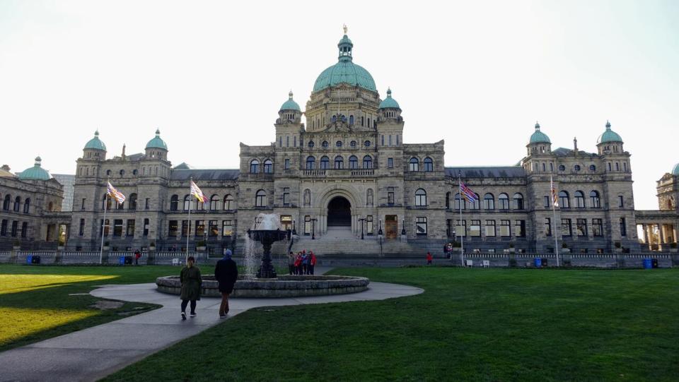 A view of the exterior of the Legislative Assembly of British Columbia in Victoria, taken in December, 2017.