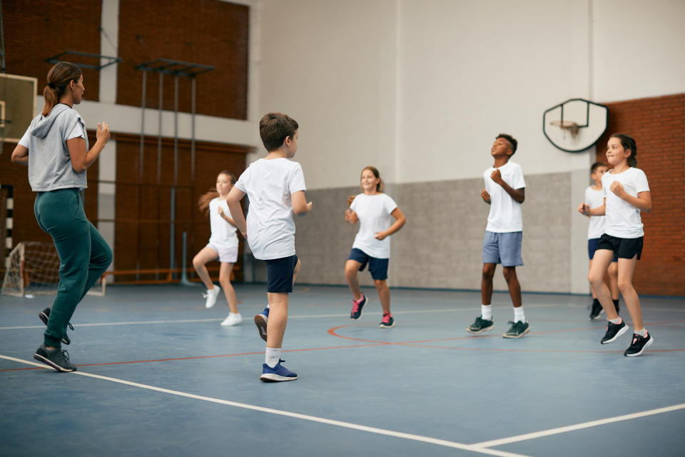 A group of school kids, pictured here during a sports class.