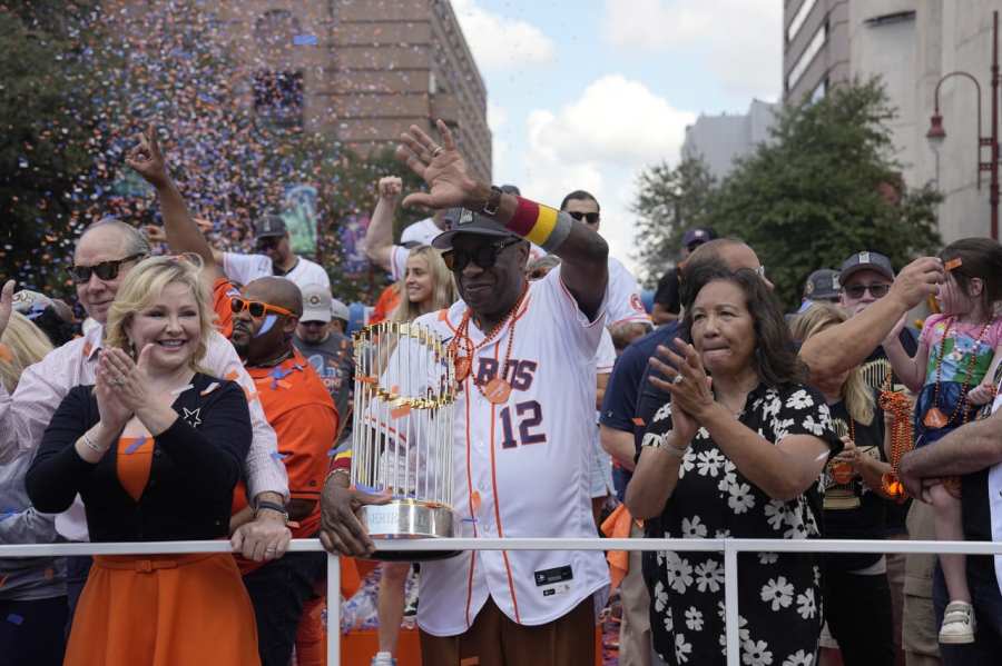 Houston Astros manager Dusty Baker waves during a victory parade for the World Series baseball champions Monday, Nov. 7, 2022, in Houston. (AP Photo/David J. Phillip)