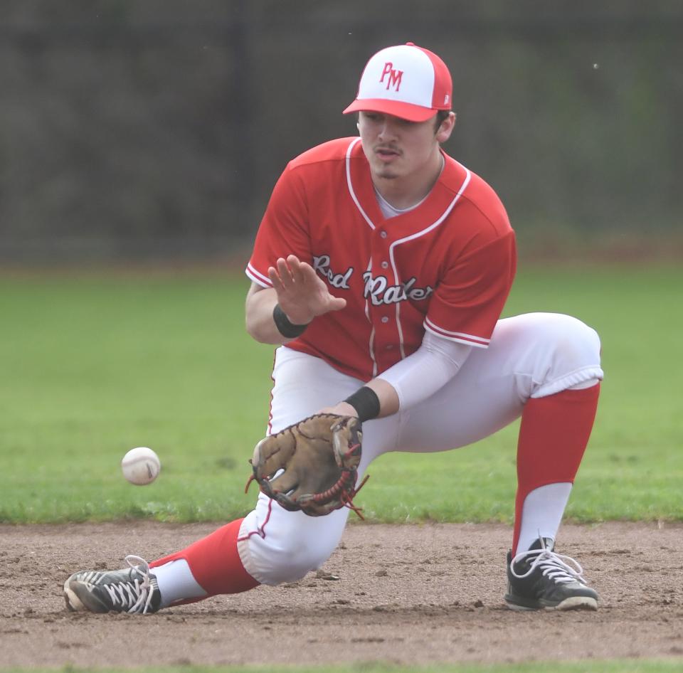 Pal-Mac shorstop can't handle a grounder in the first inning but later put the runner out at second on a steal attempt in the first inning against Wayne.