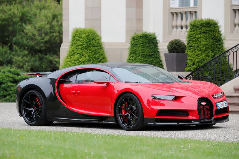 FILE PHOTO: A Bugatti Chiron sports car stands in front of the company's headquarters Chateau St. Jean in Molsheim
