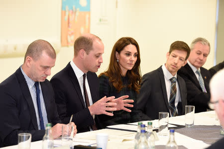 Catherine, Duchess of Cambridge attend a meeting of the Michelin Action Group at a community centre in Dundee after meeting with employees and their families from the local tyre factory which is to cease production, in Dundee, Scotland, January 29, 2019. Ian Rutherford/Pool via REUTERS
