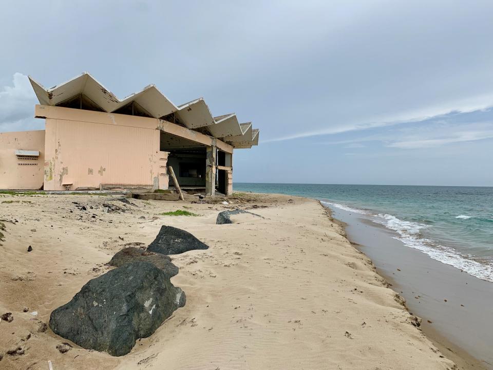 A community center that was destroyed by the coastal erosion in Loíza, Puerto Rico, in June 2019.