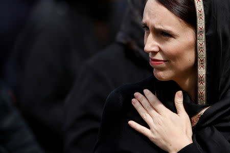 FILE PHOTO: New Zealand's Prime Minister Jacinda Ardern leaves after the Friday prayers at Hagley Park outside Al-Noor mosque in Christchurch, New Zealand March 22, 2019. REUTERS/Jorge Silva/File Photo