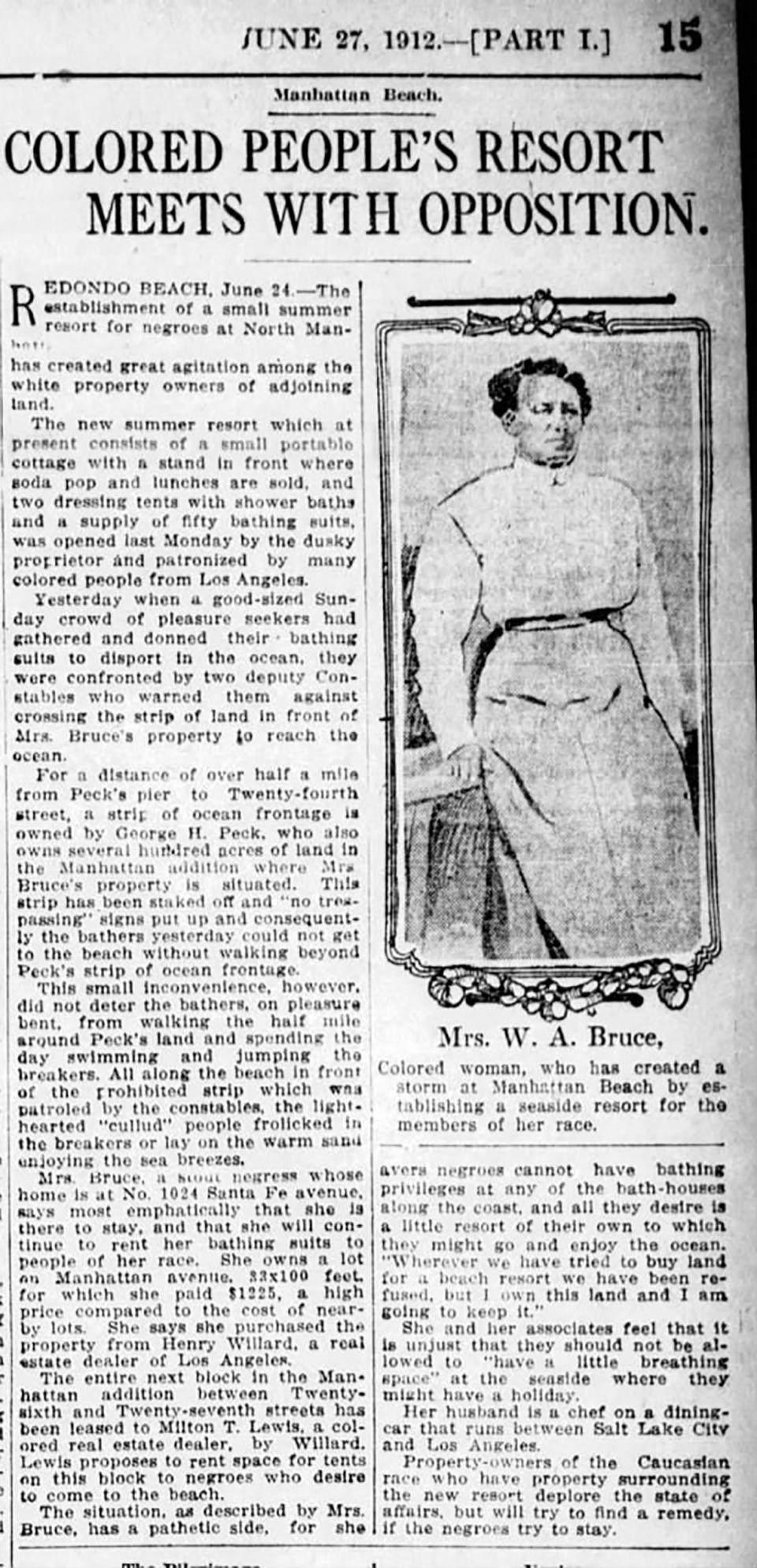 Image: Willa Bruce Los Angeles Times article clipping, 1912 (Courtesy Bruce Family)