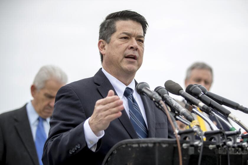 FILE - In this Jan. 17, 2019, file photo, Rep. T.J. Cox, D-Calif., of California's 21st Congressional district, speaks at a news conference on Capitol Hill in Washington. Cox is facing a challenge from David Valadao, the incumbent he defeated in 2018. California's tarnished Republican Party is hoping to rebound in a handful of U.S. House races but its candidates must overcome widespread loathing for President Donald Trump and voting trends that have made the nation's most populous state an exemplar of Democratic strength. (AP Photo/Andrew Harnik, File)