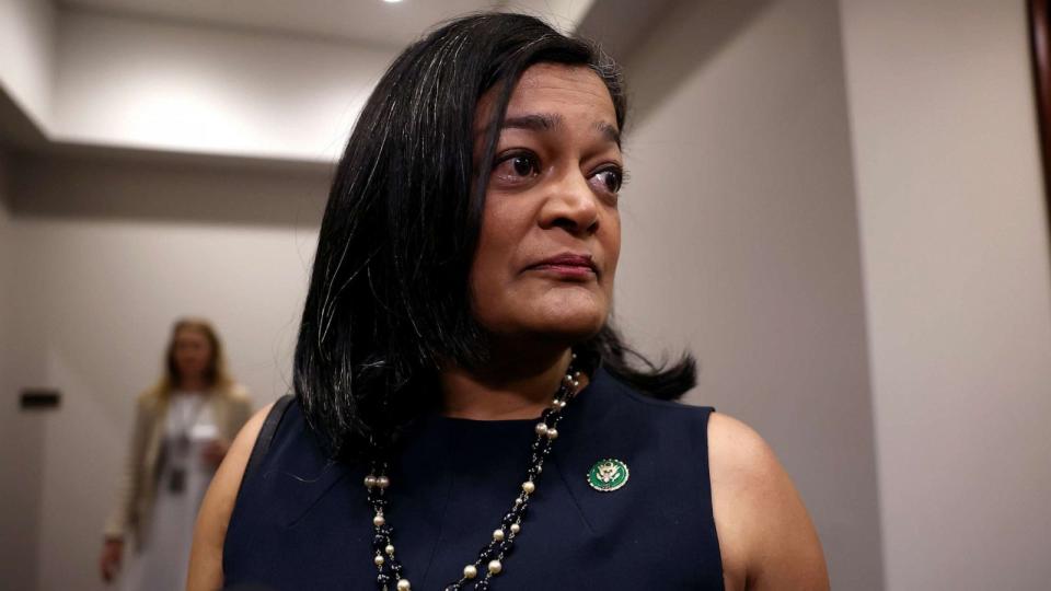 PHOTO: Rep. Pramila Jayapal arrives for a House Democrat caucus meeting at the U.S. Capitol on May 31, 2023 in Washington, DC. (Anna Moneymaker/Getty Images)