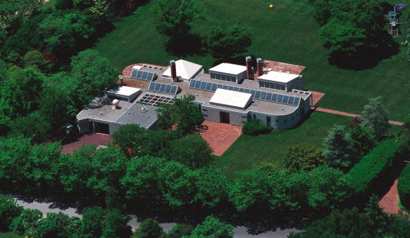 An aerial view of the home of director Steven Spielberg and actress Kate Capshaw is shown June 8, 2002 in Georgica Pond, East Hampton, Long Island. The home is valued at $25 million and features the main house which was constructed from a 19th-century barn, a state of the art film studio, stables and guest houses.