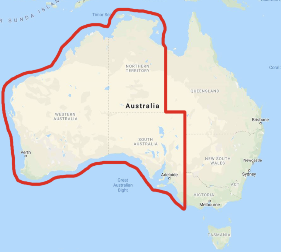 An outline of the 'travel bubble' for the NT, Western Australia and South Australia. Source: ABC Darwin