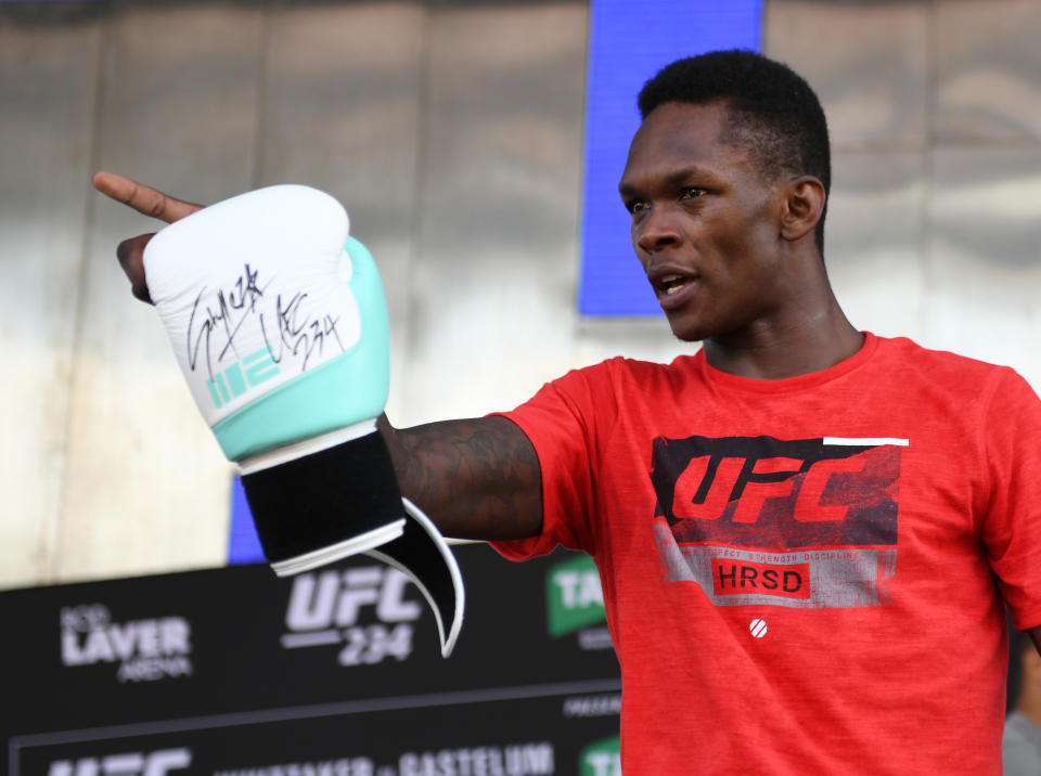 Israel Adesanya of Nigeria during his UFC 234 workout session at Federation Square on February 07, 2019 in Melbourne, Australia. (Vince Caligiuri/Zuffa LLC/Zuffa LLC)