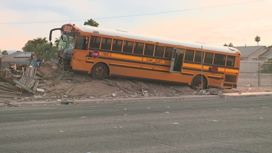 CCSD school bus crash near Owens Avenue and Sunrise View Drive. (KLAS)