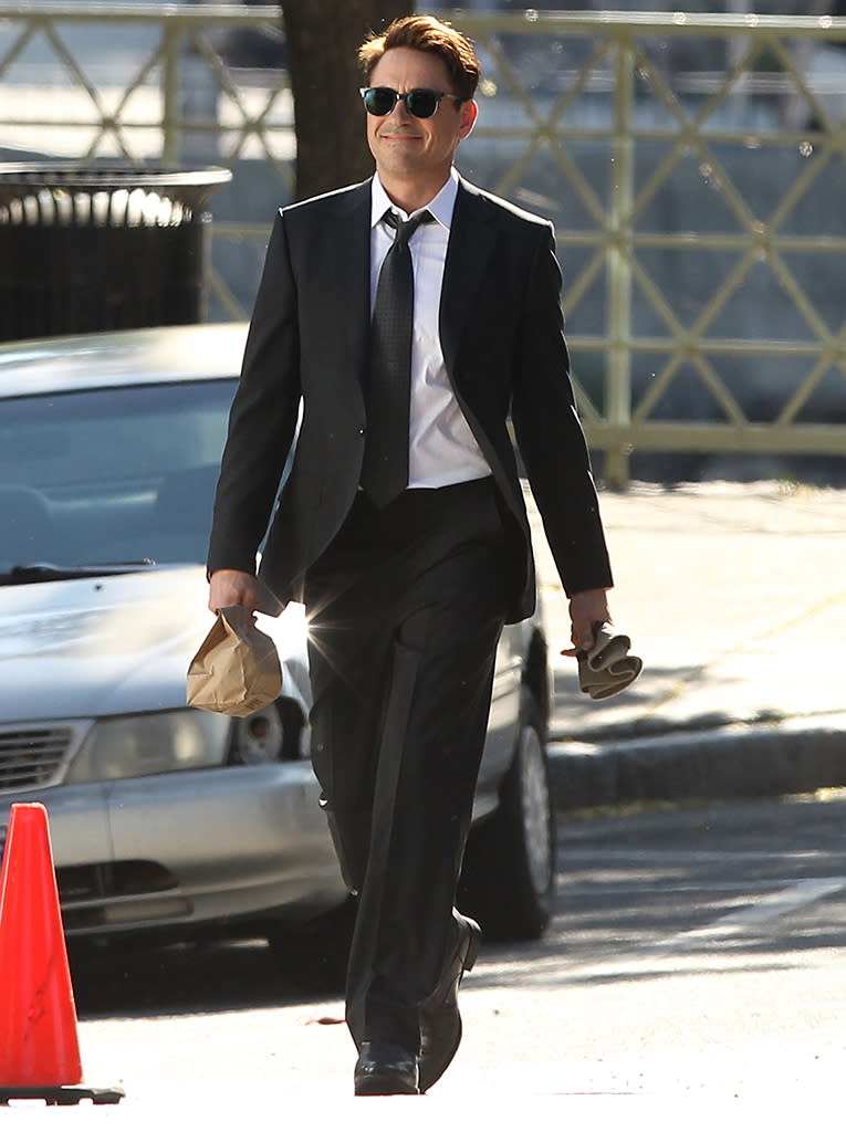 Robert Downey Jr. on the set of "The Judge" on June 3, 2013 in Shelburne Falls, Massachusetts.