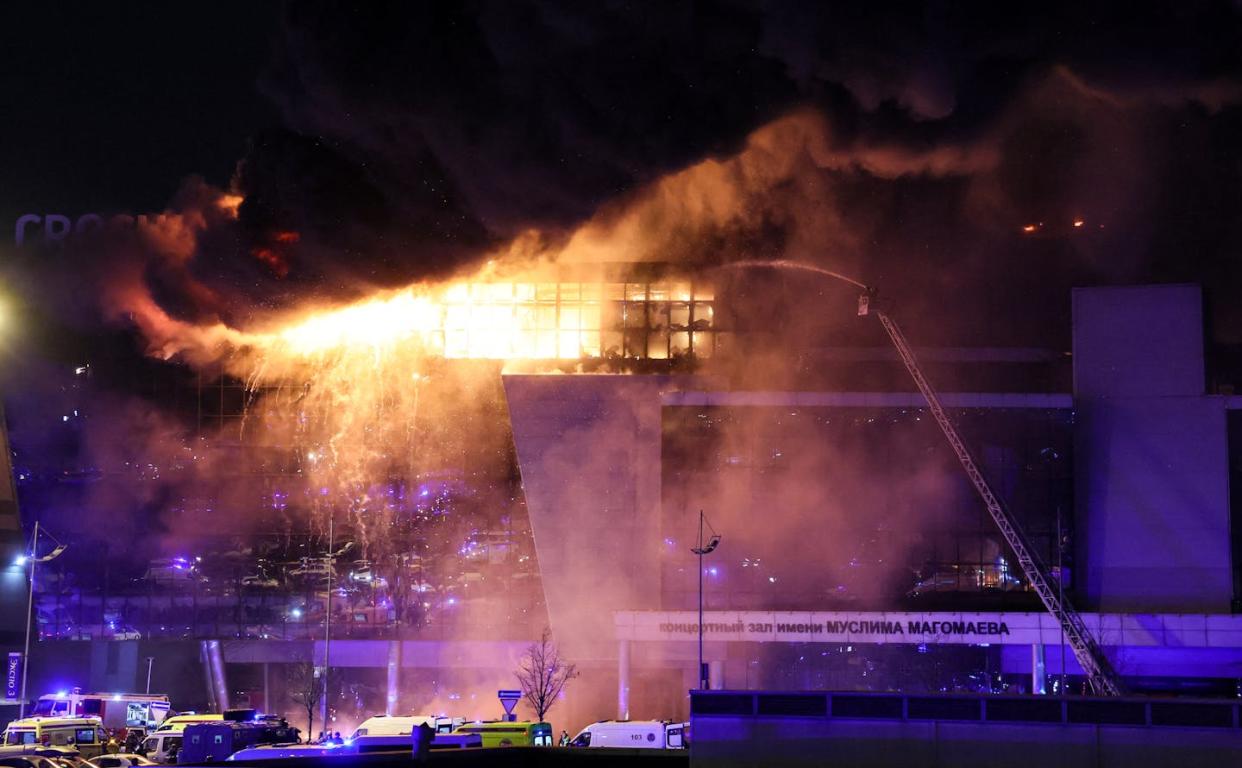 More than 140 people died in the Crocus City Hall assualt in Moscow on March 22, 2023. <a href="https://www.gettyimages.com/detail/news-photo/view-shows-the-burning-crocus-city-hall-concert-hall-news-photo/2097708778?adppopup=true" rel="nofollow noopener" target="_blank" data-ylk="slk:AFP via Getty Images;elm:context_link;itc:0;sec:content-canvas" class="link ">AFP via Getty Images</a>