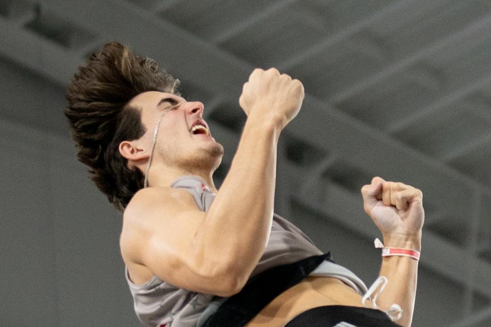 Louisville's Paul Kallenberg, shown competing in the pole vault of the heptathlon during the PNC Lenny Lyles Invitational on Jan. 27, hopes to compete this summer at the Paris Olympics.