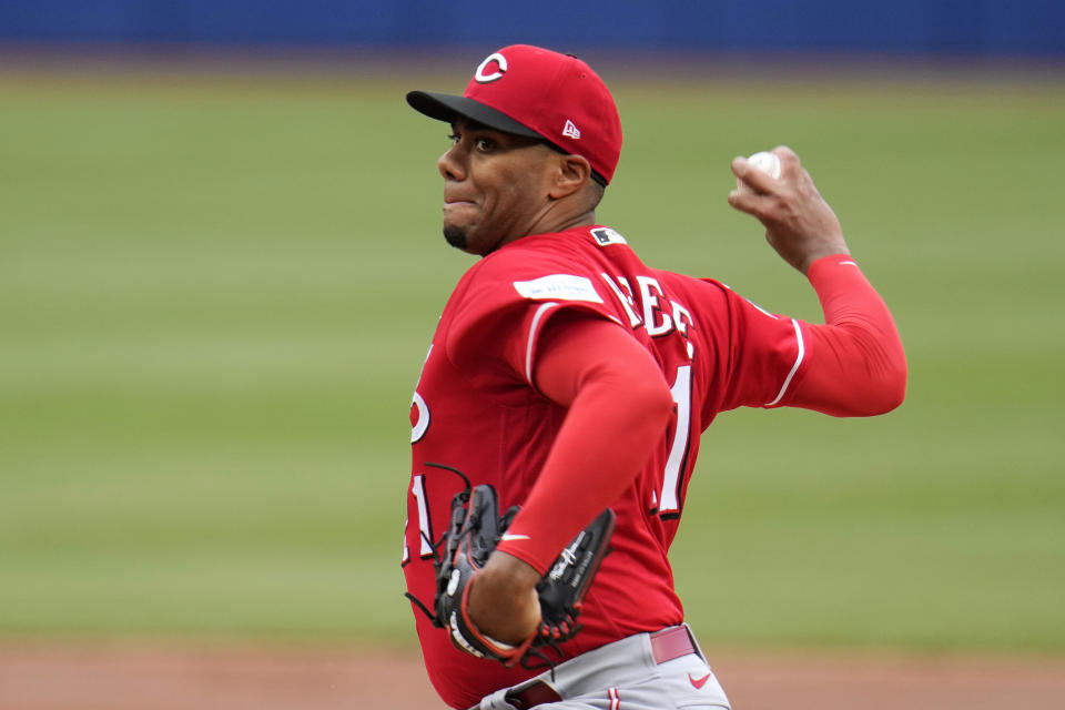 Cincinnati Reds starting pitcher Hunter Greene delivers during the first inning of baseball game against the Pittsburgh Pirates in Pittsburgh, Sunday, April 23, 2023. (AP Photo/Gene J. Puskar)
