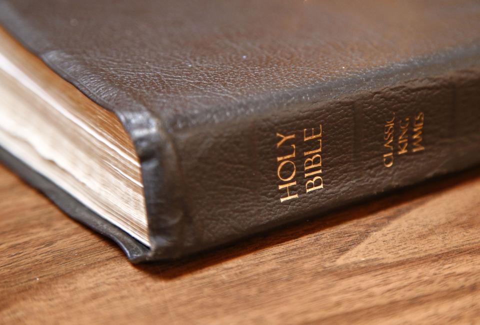 A detail of a bible brought by an attendee of the event hosted by Pastor Franklin D. Raddish, the Founder/Director of Capitol Hill Independent Baptist Ministries in the historic senate chambers at the Arizona State Capitol in Phoenix on January 15, 2016.
