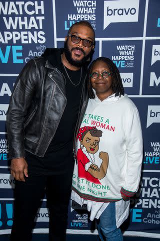 <p>Charles Sykes/Bravo/NBCU Photo Bank/NBCUniversal via Getty</p> Tyler Perry and Whoopi Goldberg