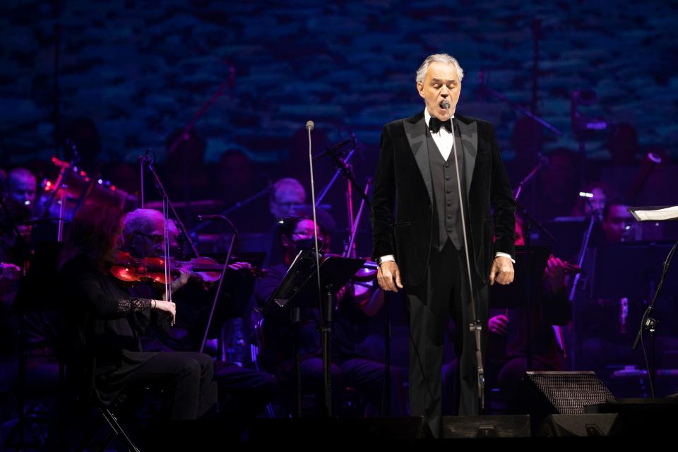 Andrea Bocelli, a Grammy and Emmy nominated Italian tenor, performs in concert at Nationwide Arena on Dec 8, 2022 in Columbus, Ohio, alongside the Columbus Symphony. Mandatory Credit: Joseph Scheller-The Columbus Dispatch
(Credit: Joseph Scheller/Columbus Dispatch)