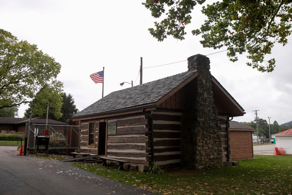 The exterior of the renovated Pioneer Log House at the Fairfield County Fairgrounds on September 25, 2023, in Lancaster, Ohio.