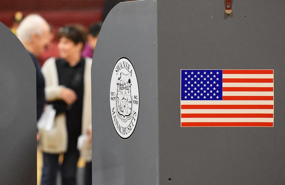 Swansea voters cast ballots at Case High School in Swansea on Monday, April 8, 2024.