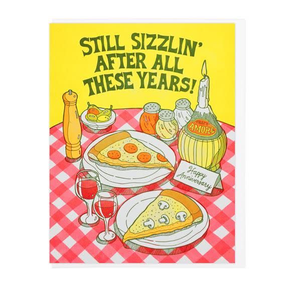 Still Sizzlin' Pizza Letterpress Card