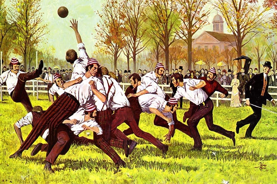 An illustration of the first football game (Rutgers University Archives)