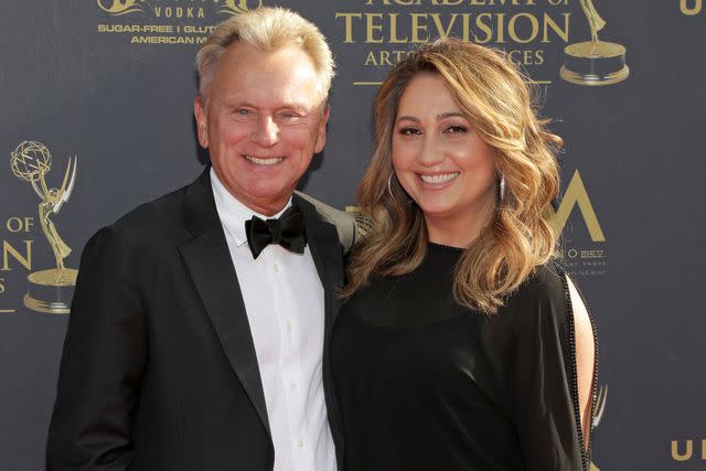 <p>Jerritt Clark/WireImage</p> Pat Sajak and wife Lesly Brown in 2017