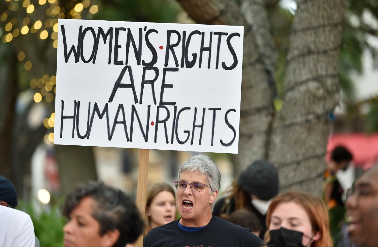 About 200 people took part in a 12-hour protest in downtown Sarasota after Roe v. Wade was overturned Friday.